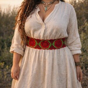 Embroidered Floral Red & Green Waist Belt